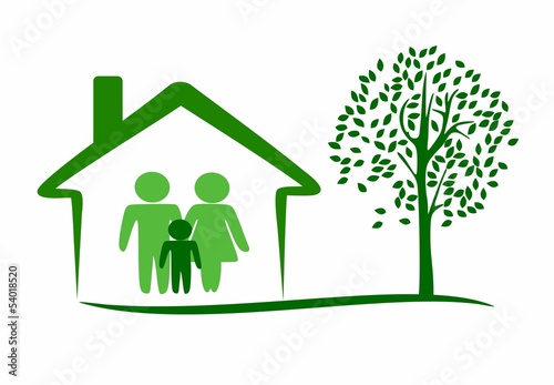 Happy family in house and tree