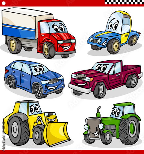 funny cartoon vehicles and cars set
