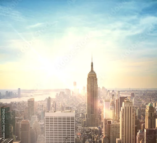 Obraz widok miasta Nowy Jork z góry o wschodzie słońca
