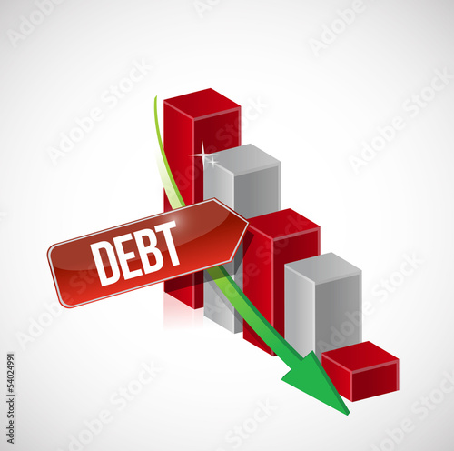 Growth bar graph of debt on white
