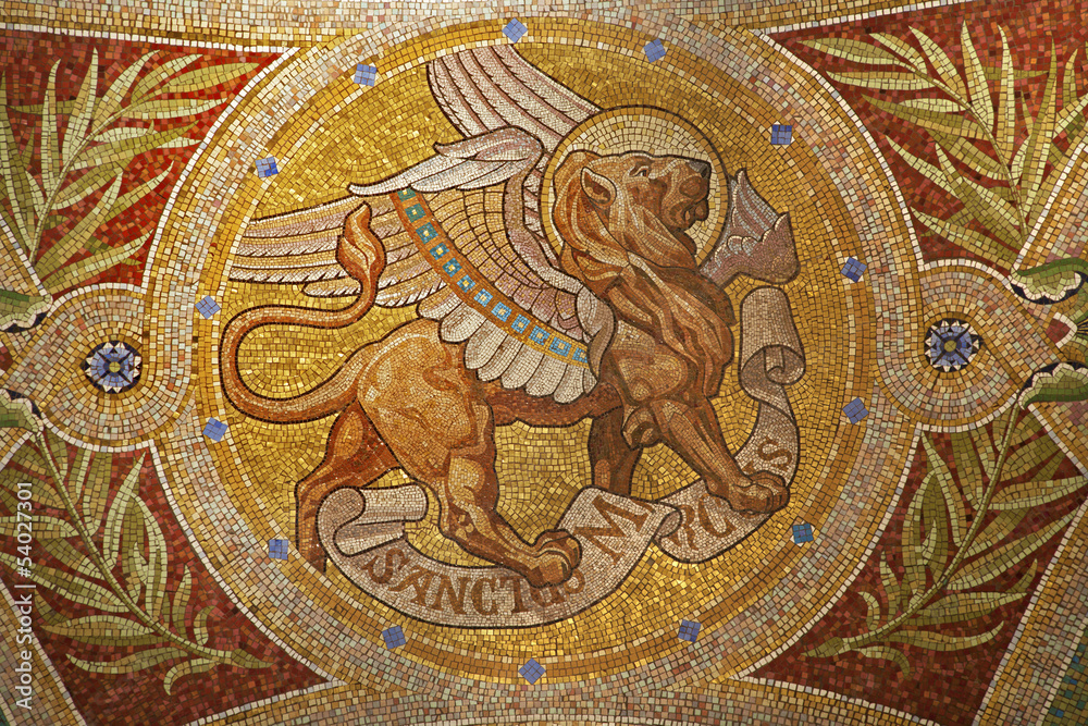 Fototapeta premium Madrid - Mosaic of lion as symbol of Saint Mark the Evangelist