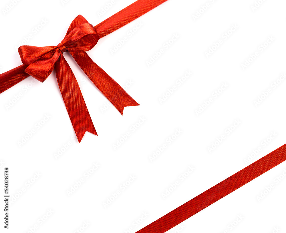 Shiny red ribbon on white background with copy space. Shiny red ribbon on white background with copy space.
