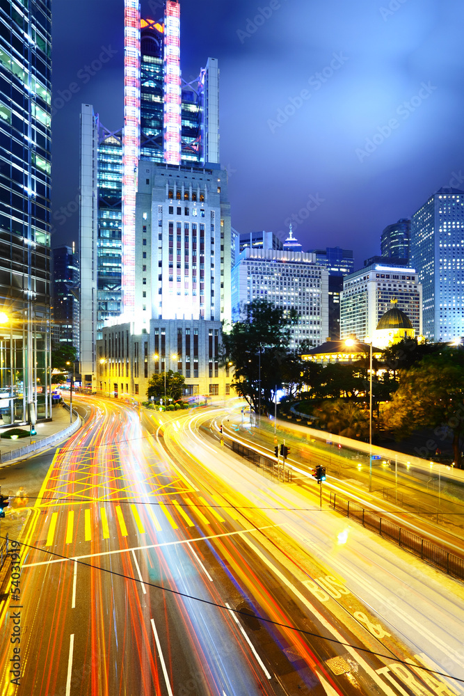 Traffic car light on highway in city