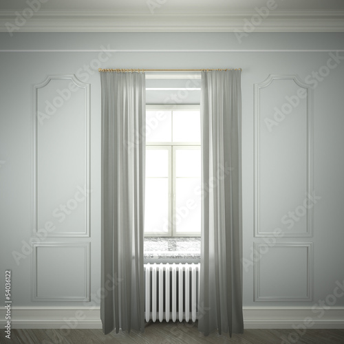 empty room with window and curtains