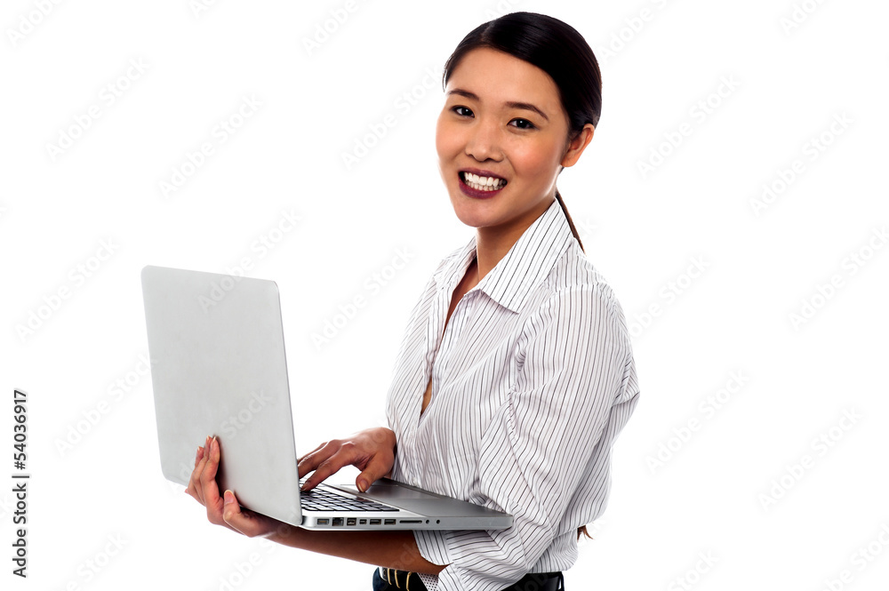 Girl with laptop over white background Girl with laptop over white background