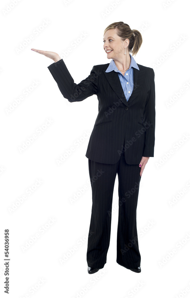 Saleswoman promoting business product Saleswoman promoting business product