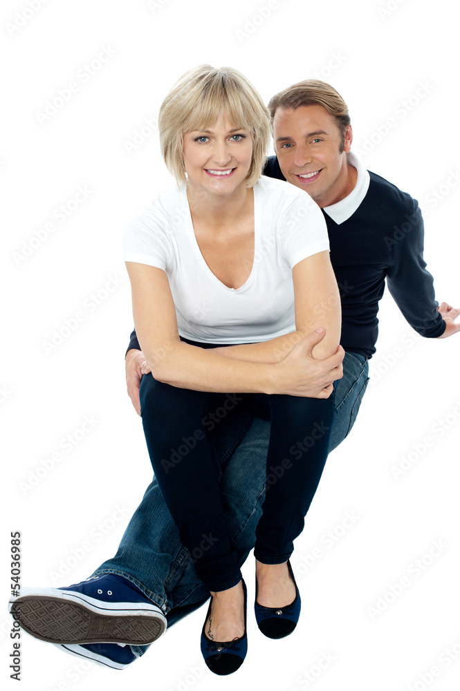 Middle aged lady sitting on her man's lap Middle aged lady sitting on her man's lap