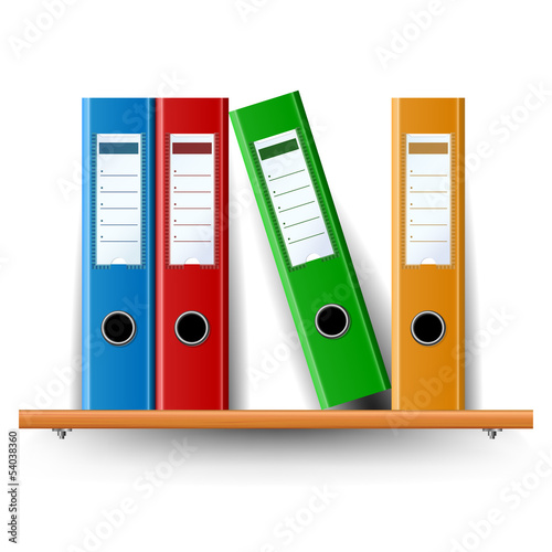 Binder set on wood shelf