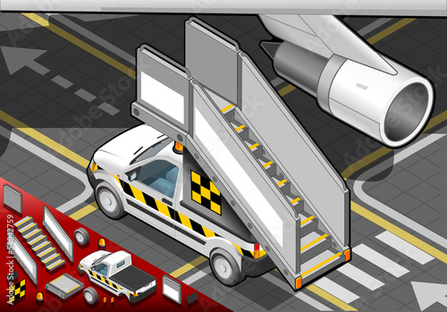 Isometric Airport Boarding Stair Car in Rear View