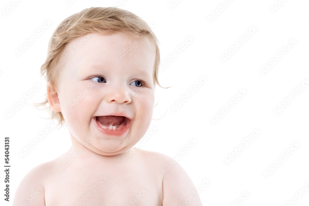 Laughing boy on white