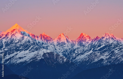 scene of sunset on Mountain Peaks "panchachuli