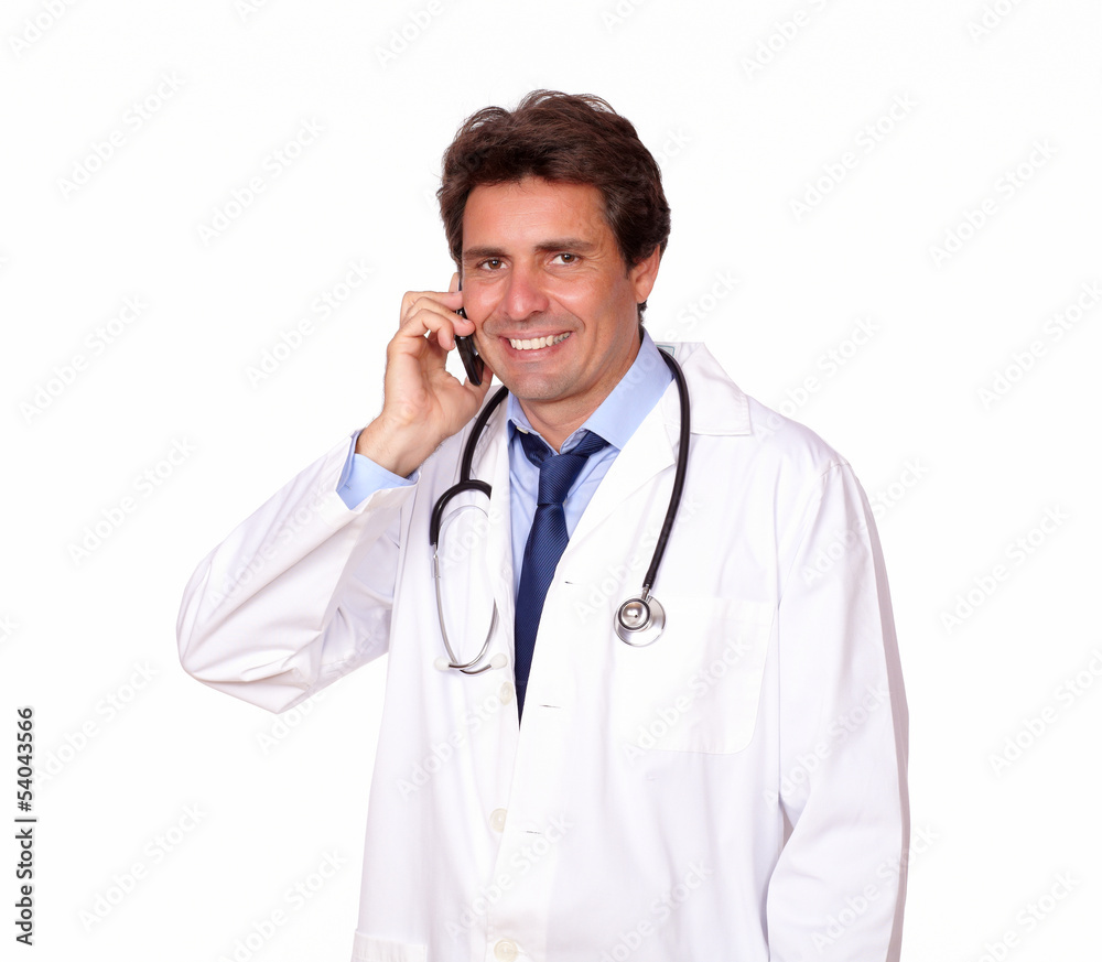 Professional medical doctor speaking on cellphone Professional medical doctor speaking on cellphone