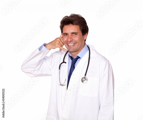 Charming medical doctor gesturing call me