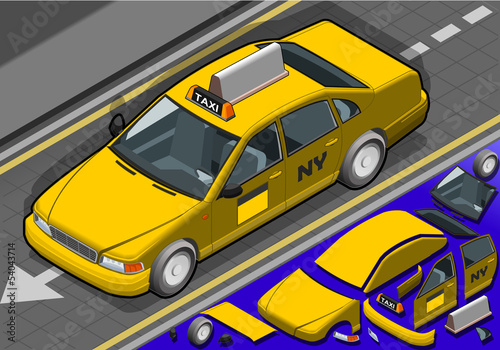 Isometric Yellow Taxi in Front View