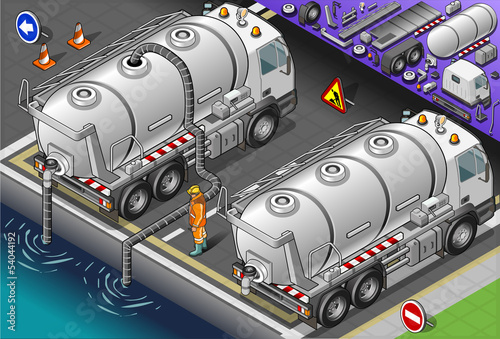 Isometric Liquid Tank Truck in Rear View