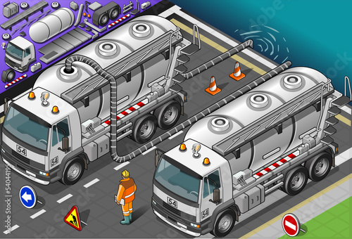 Isometric Liquid Tank Truck in Front View