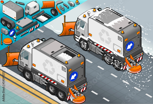 isometric Snow Plow Truck in Rear View