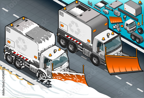 isometric Snow Plow Truck in Front View