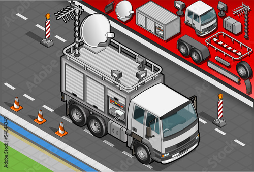 Isometric Broadcast TV Truck in Front View