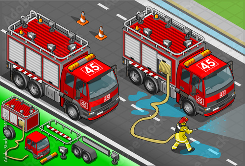 Isometric Firefighter Truck in Front View