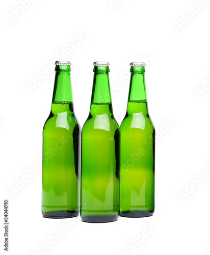 Three beer bottles. Isolated on white background