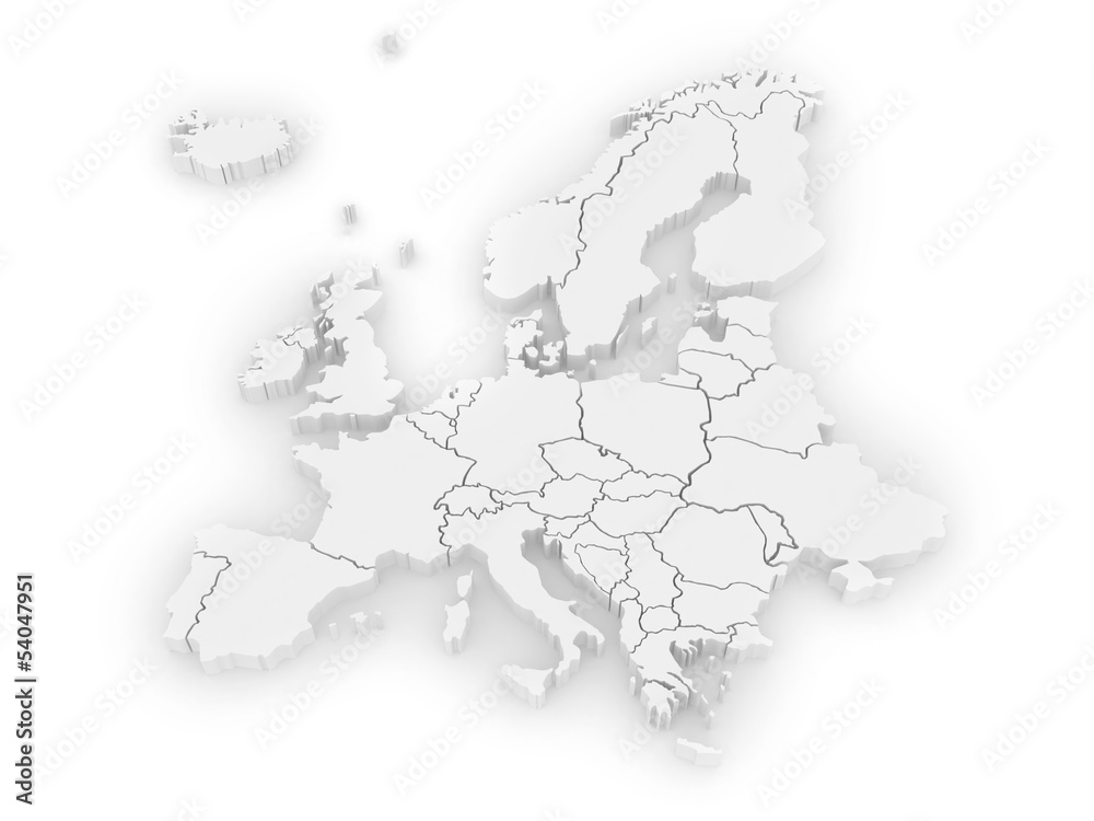 three-dimensional map of Europe.