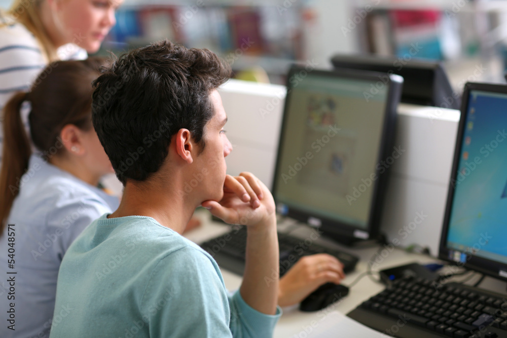Fototapeta premium Group of students in computers room