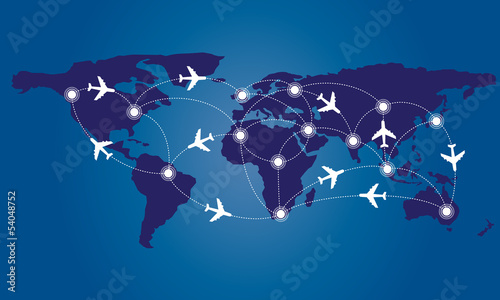 Fototapeta Naklejka Na Ścianę i Meble -  World map with airplane route concept