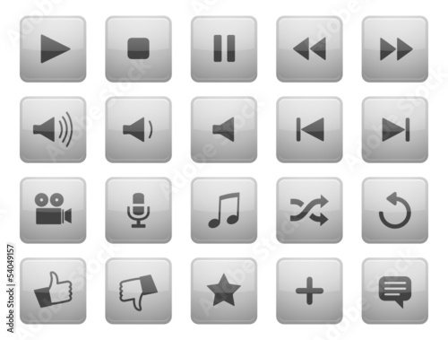 Player Button Set Eckig Grau