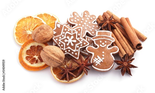 Gingerbread cookies and spices for Christmas baking