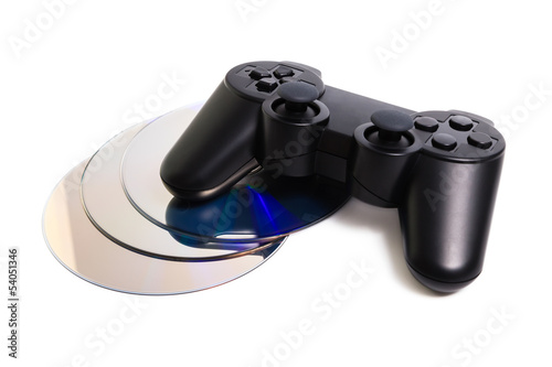 Game controller and disc isolated on white background