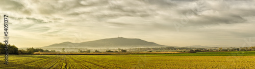 Panorama with field and Sleza Mountain, Poland