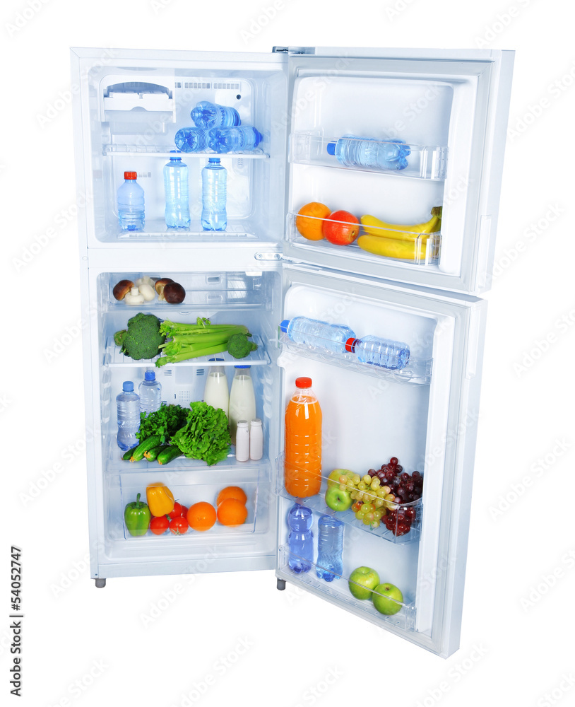 Open refrigerator with vegetarian food Open refrigerator with vegetarian food