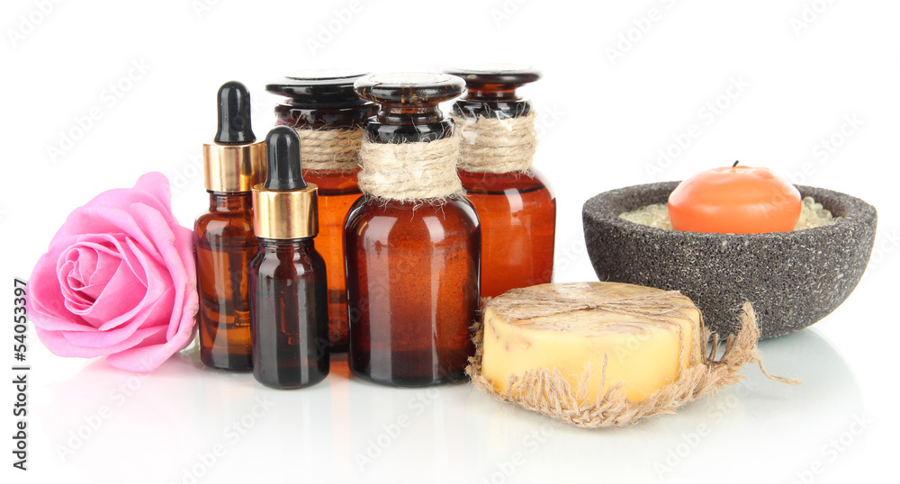 Spa composition with aroma oils isolated on white Spa composition with aroma oils isolated on white