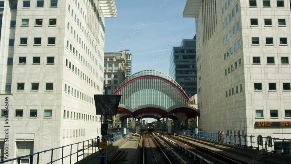 canary wharf in london, shot from the docklands light railway canary wharf in london, shot from the docklands light railway