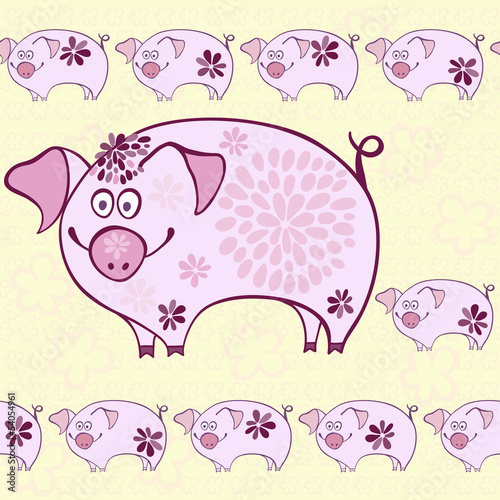 Seamless pattern - funny cartoon pigs