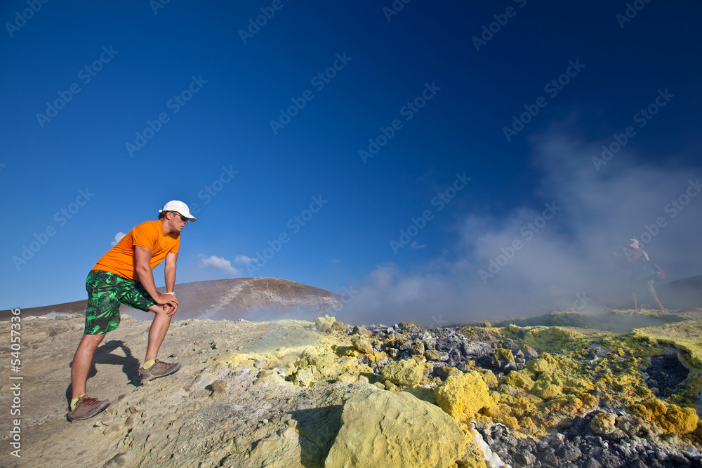 hiker on volcano