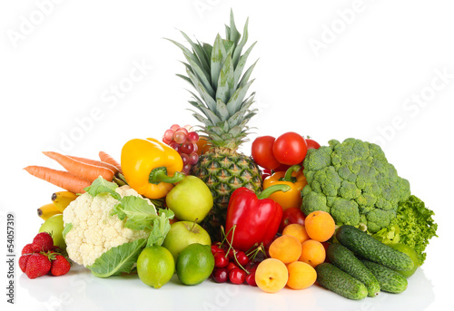 Fototapeta Naklejka Na Ścianę i Meble -  Assortment of fresh fruits and vegetables, isolated on white