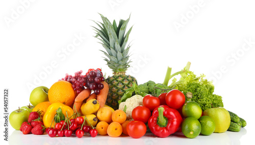 Assortment of fresh fruits and vegetables  isolated on white