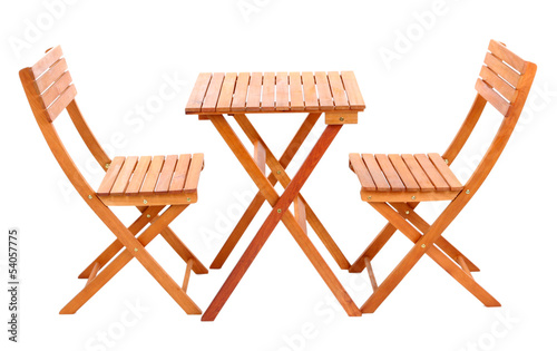 Wooden table with chairs isolated on white