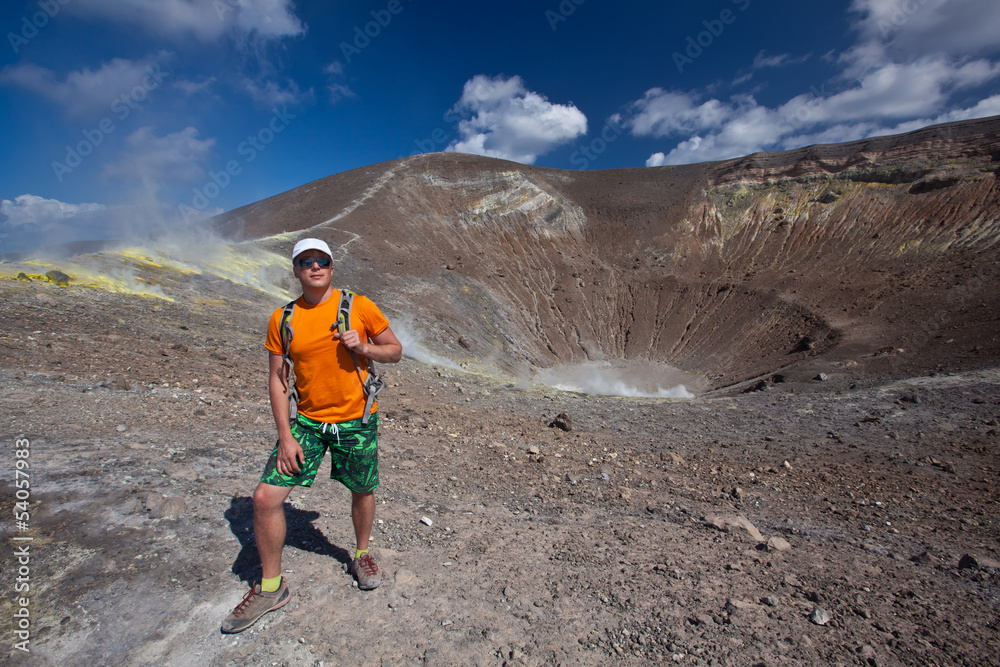 Fototapeta premium hiker on volcano