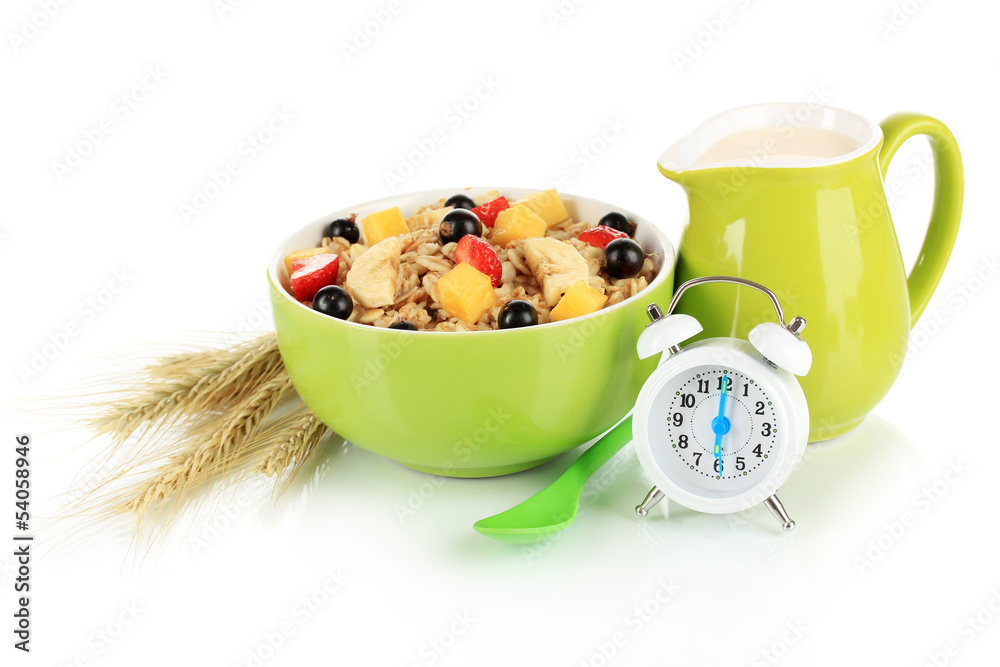 Oatmeal with fruits isolated on white Oatmeal with fruits isolated on white