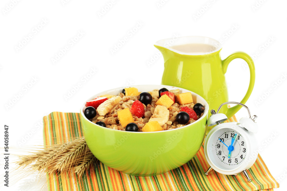 Oatmeal with fruits isolated on white Oatmeal with fruits isolated on white