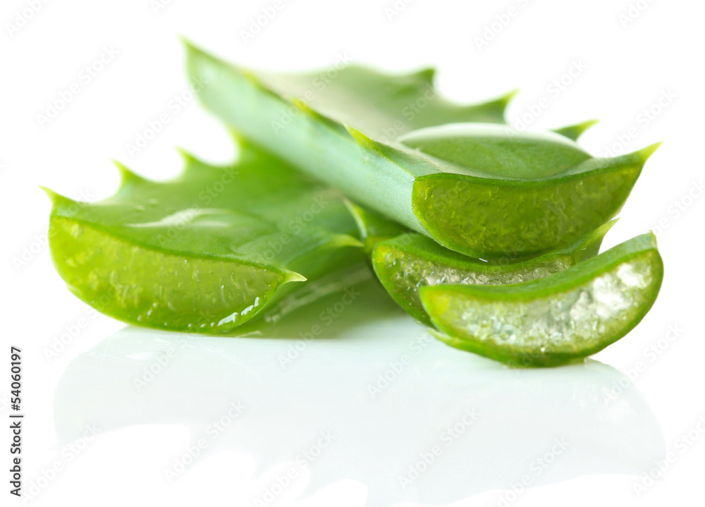 Aloe leaves with drops, isolated on white Aloe leaves with drops, isolated on white