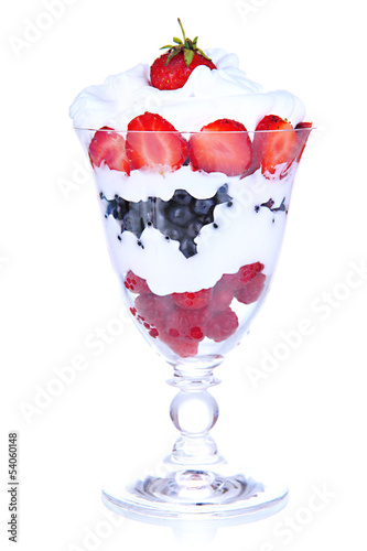 Natural yogurt with fresh berries isolated on white