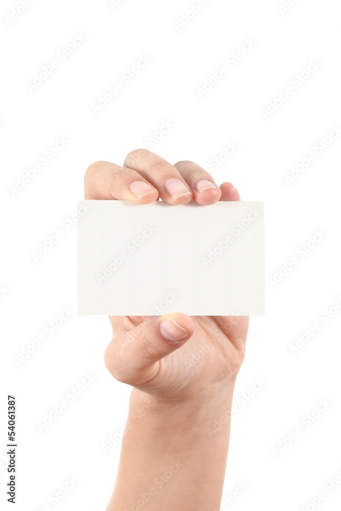 Woman hand showing a business card Woman hand showing a business card