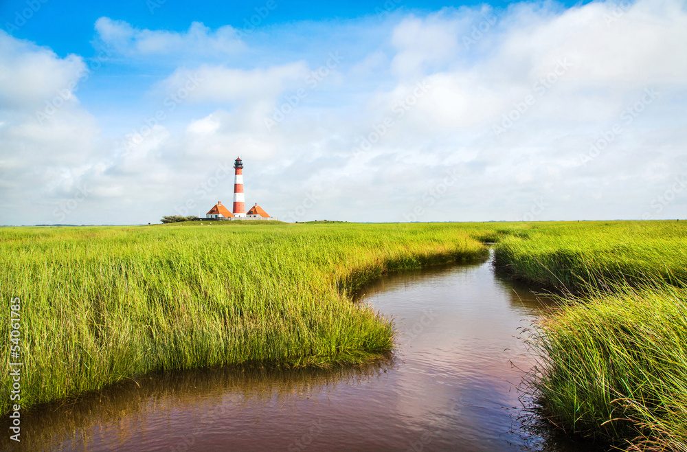Beautiful landscape with lighthouse at Nordsee, Germany