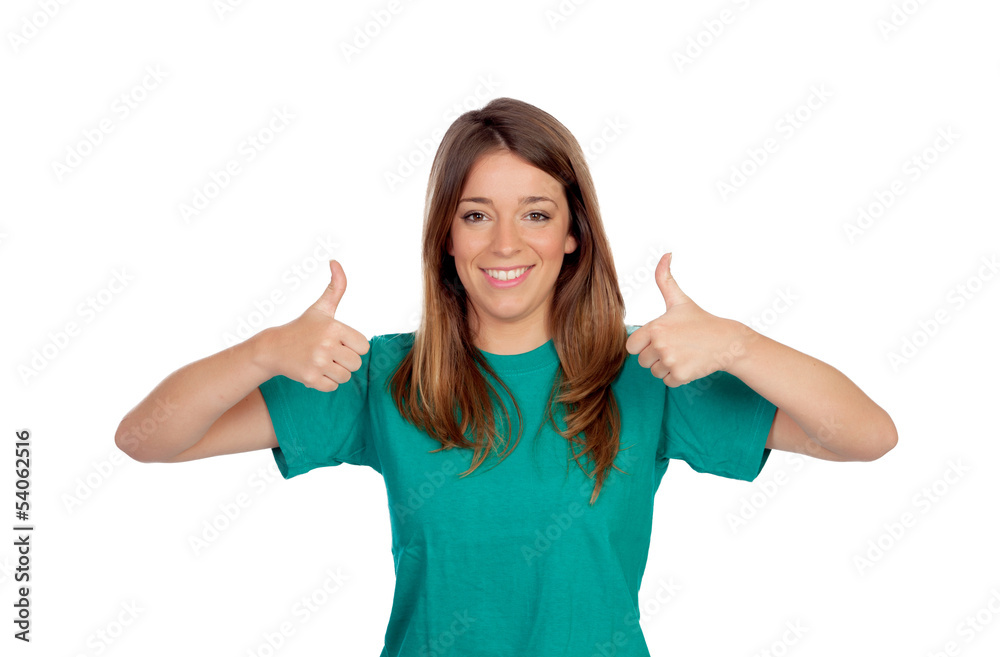 Attractive casual girl saying Ok Attractive casual girl saying Ok