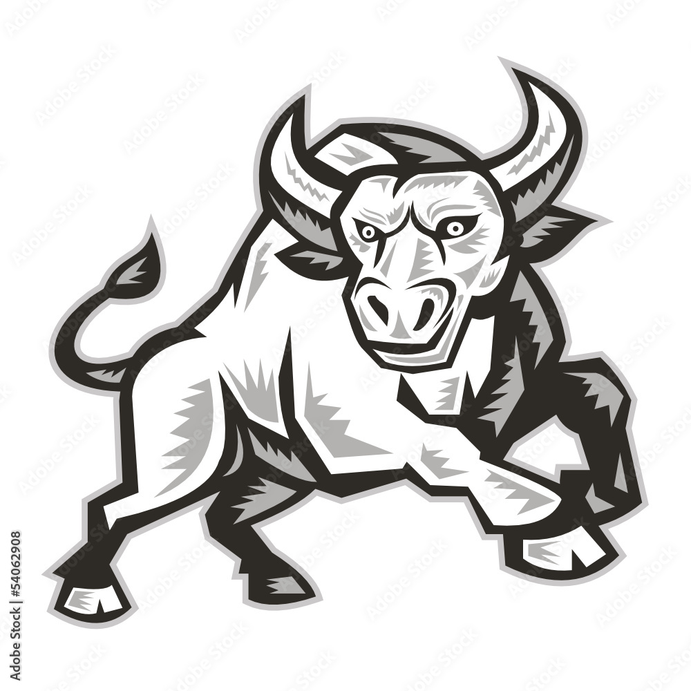 Raging Bull Attacking Charging Woodcut Raging Bull Attacking Charging Woodcut