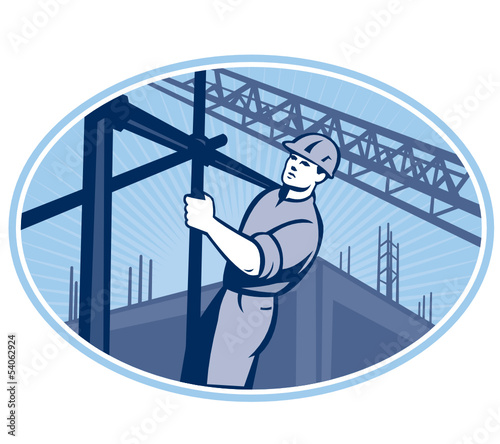 Construction Worker Scaffolding Retro